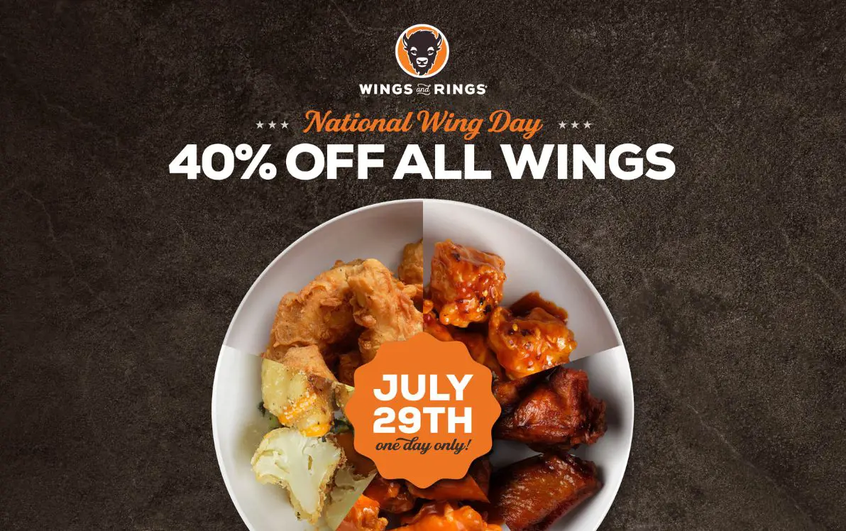40% Off ALL Wings For National Chicken Wing Day