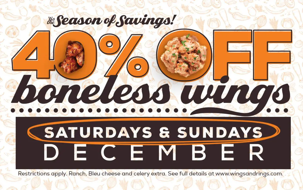 Weekend Wing Win: 40% Off Boneless Every Saturday & Sunday in December